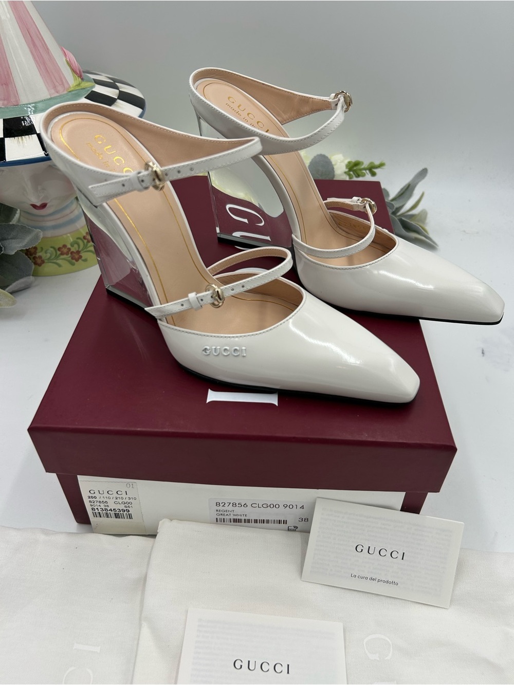 Women's Gucci, Christy Patent , Leather wedge mules size 38 made in Italy